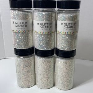 Glitter Shaker (6) 8 Ounce Disco White Iridescent Snow with Blue & Purple